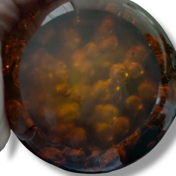 XLG VINTAGE MURANO ART GLASS BROWN PAPERWEIGHT FORCED BUBBLES 1960s Dark Amber - Picture 5 of 5